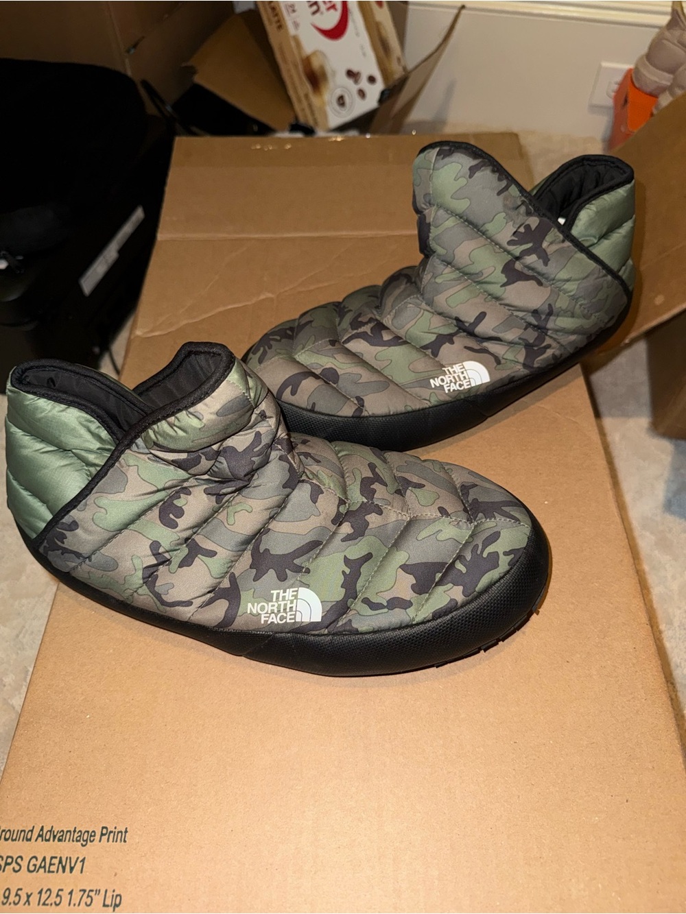 The North Face Men’s Green Camo Insulated Slip-On Slippers